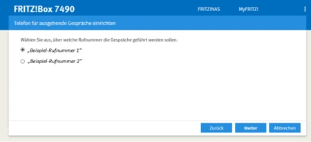Maske &bdquo;Telefon f&uuml;r ausgehende Gespr&auml;che einrichten&ldquo; in der FritzBox! 7490 &copy; ABUS