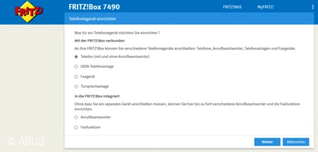 Telefon anschließen über die Fritz!Box 7490 © ABUS Telefon anschließen über die Fritz!Box 7490 © ABUS
