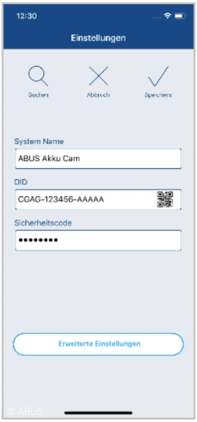 Maske Übersicht in der App2Cam © ABUS Maske Übersicht in der App2Cam © ABUS