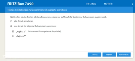 Maske „Telefon-Einstellungen für ankommende Gespräche einrichten“ © ABUS Maske „Telefon-Einstellungen für ankommende Gespräche einrichten“ © ABUS