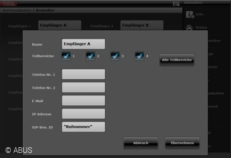 Details zu den  Empf&auml;ngern der Sprachnachrichten &copy; ABUS
