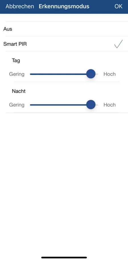 Empfindlichkeit des PIR-Sensors bei der Lichtkamera einstellen © ABUS