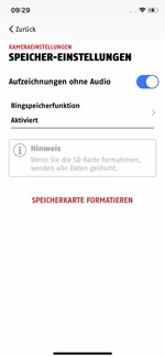Speichereinstellungen der Lichtkamera