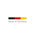 Made in Germany Logo: die Farben schwarz rot gold von links nach rechts, darunter der Schriftzug Made in Germany